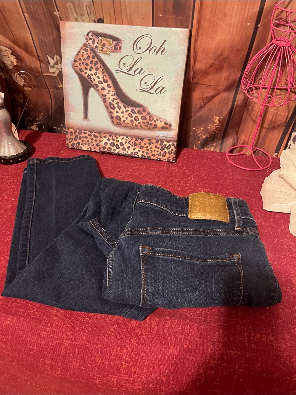 Anne Klein Dark Blue Skinny Jeans with Leather Patch